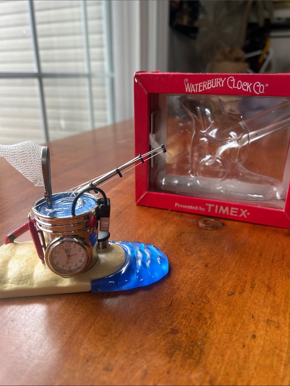 Timex Fishing Bucket Desk Clock - Blue & Gold Accents